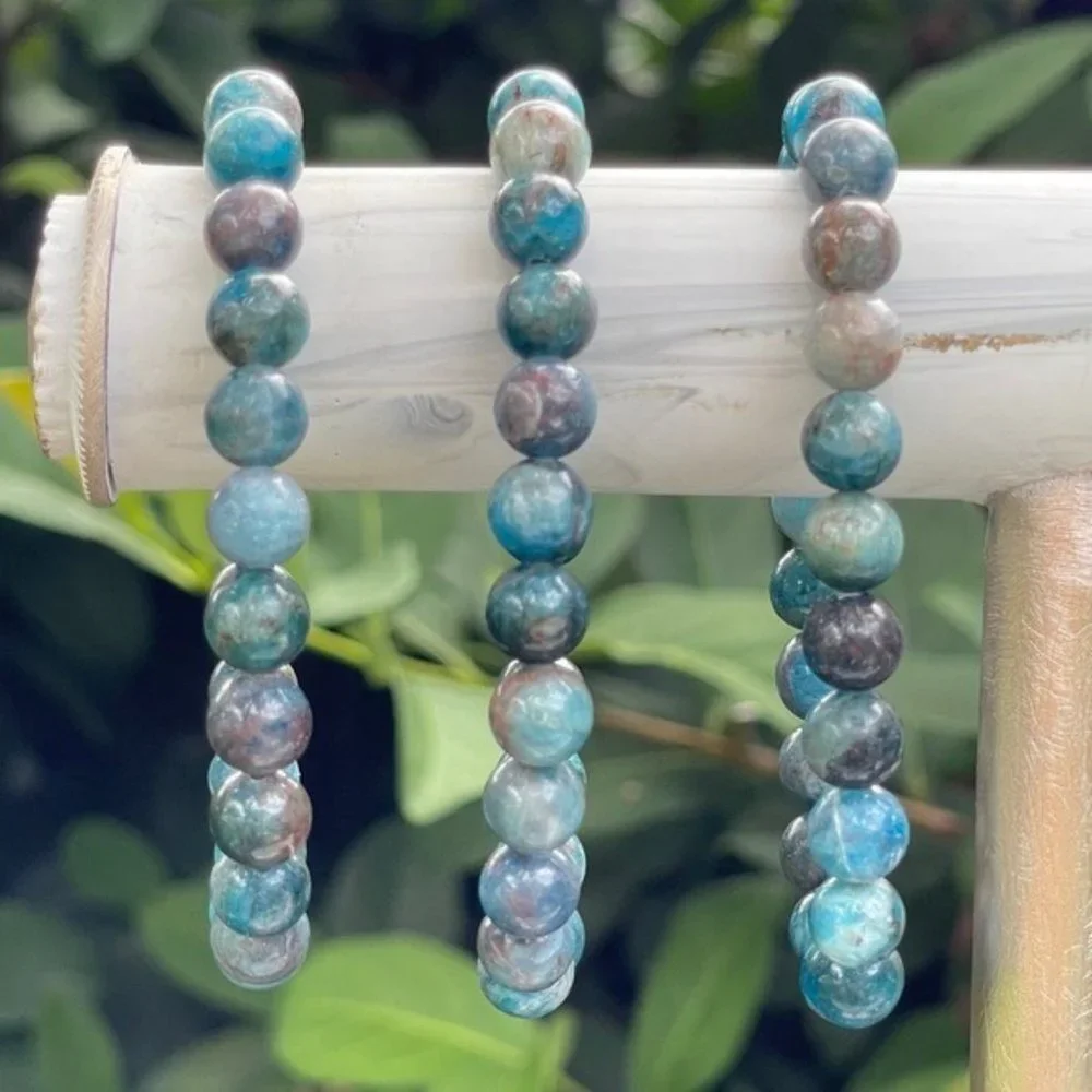 7.5mm Blue Apatite Bead Chakra Stretch Bracelet - Picture 4 of 7